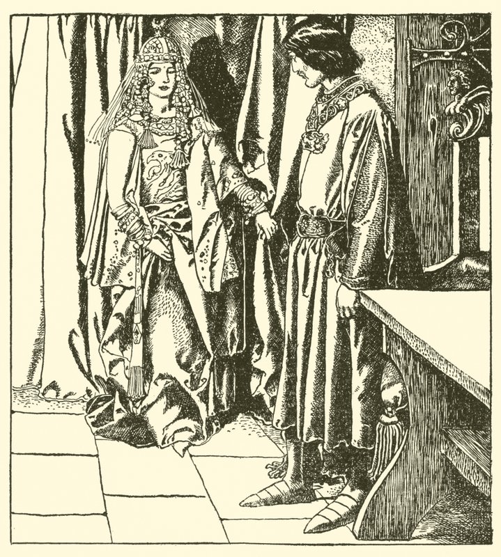 Królowa Morgana ukazuje się Sir Launcelot autorstwa after Howard Pyle