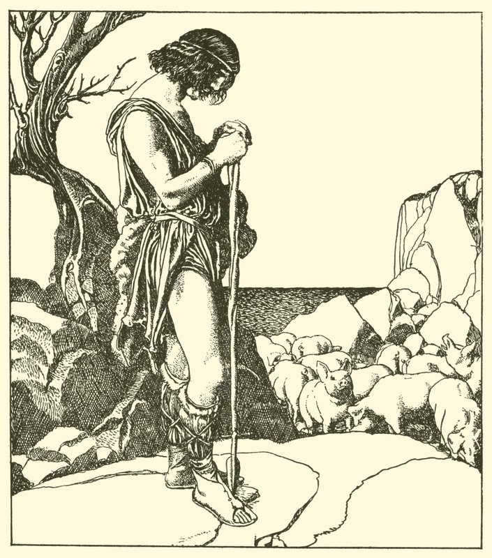 Sir Lamorack pasie świnie Sir Nabon autorstwa after Howard Pyle