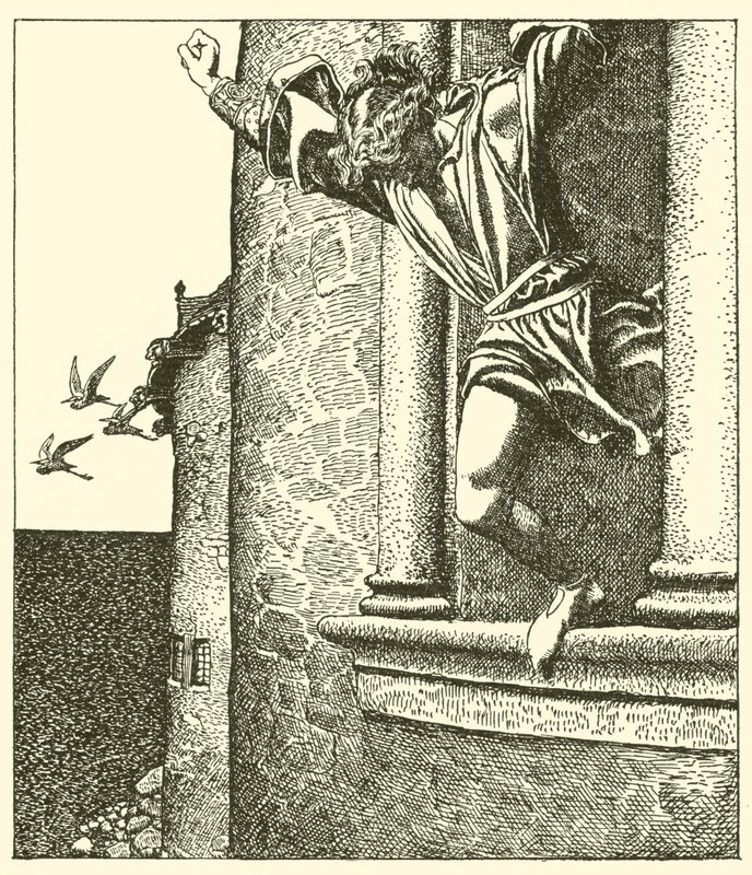 Sir Tristram wskakuje do morza autorstwa after Howard Pyle