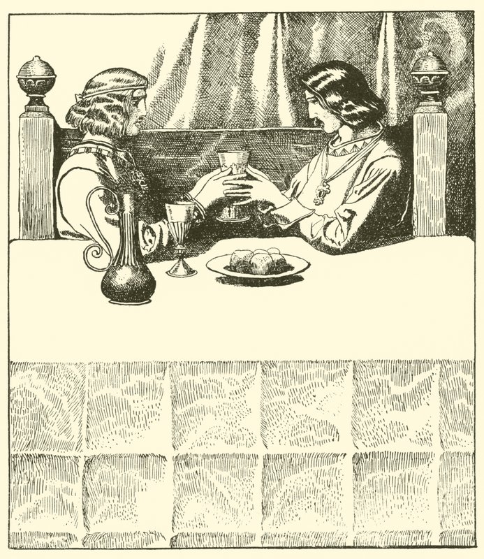 Sir Tristram siedzi z Sir Launcelot autorstwa after Howard Pyle