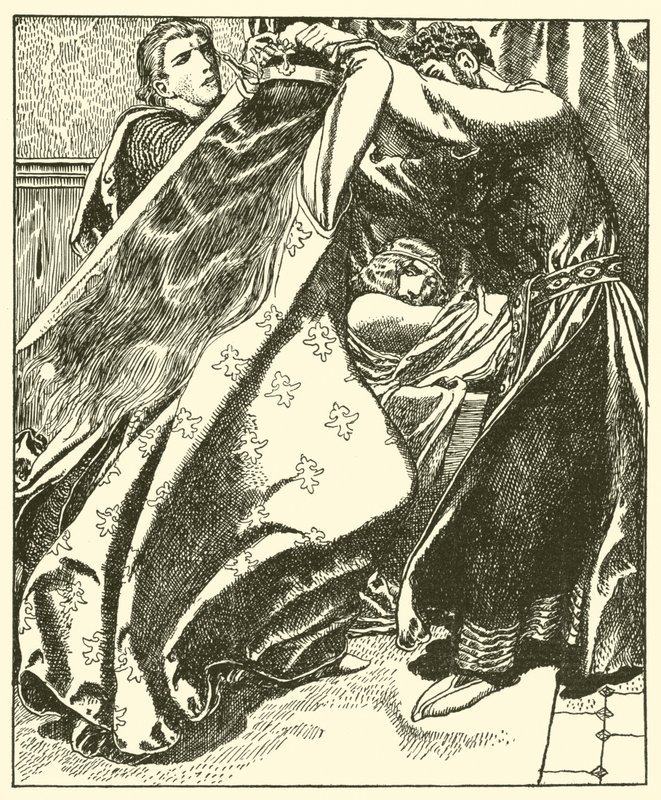 Królowa Irlandii chce zabić Sir Tristrama autorstwa after Howard Pyle