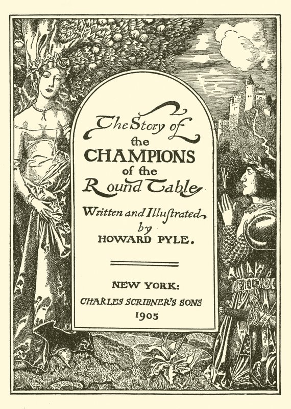 Strona tytułowa Historii Mistrzów Okrągłego Stołu autorstwa after Howard Pyle
