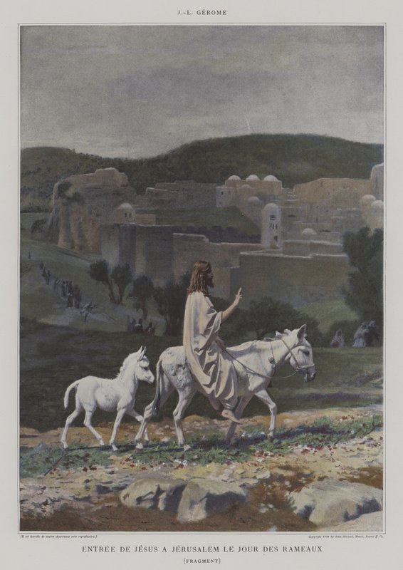 Fragment przedstawiający wejście Chrystusa do Jerozolimy w Niedzielę Palmową autorstwa after Jean Leon Gerome