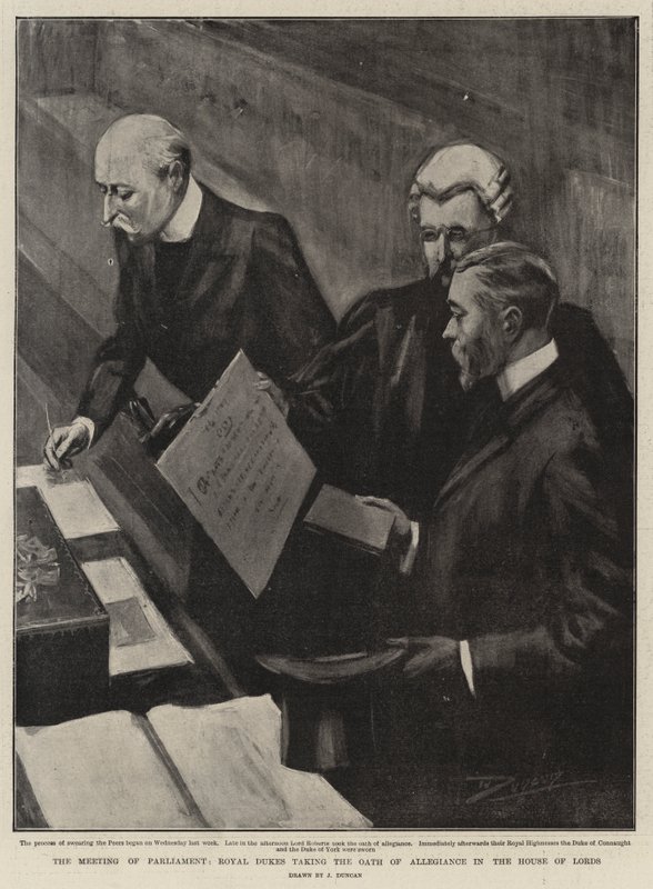 Posiedzenie Parlamentu, książęta królewscy składają przysięgę w Izbie Lordów autorstwa after John Duncan