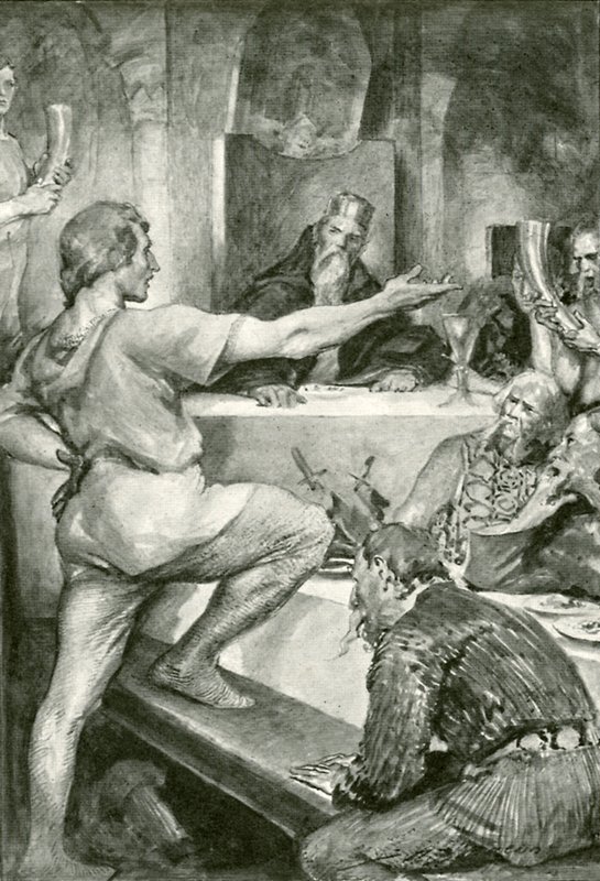 Beowulf wyniośle odpowiada Hunferthowi autorstwa after John Henry Frederick Bacon