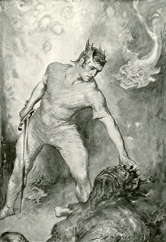 Beowulf odcina głowę Grendela autorstwa after John Henry Frederick Bacon