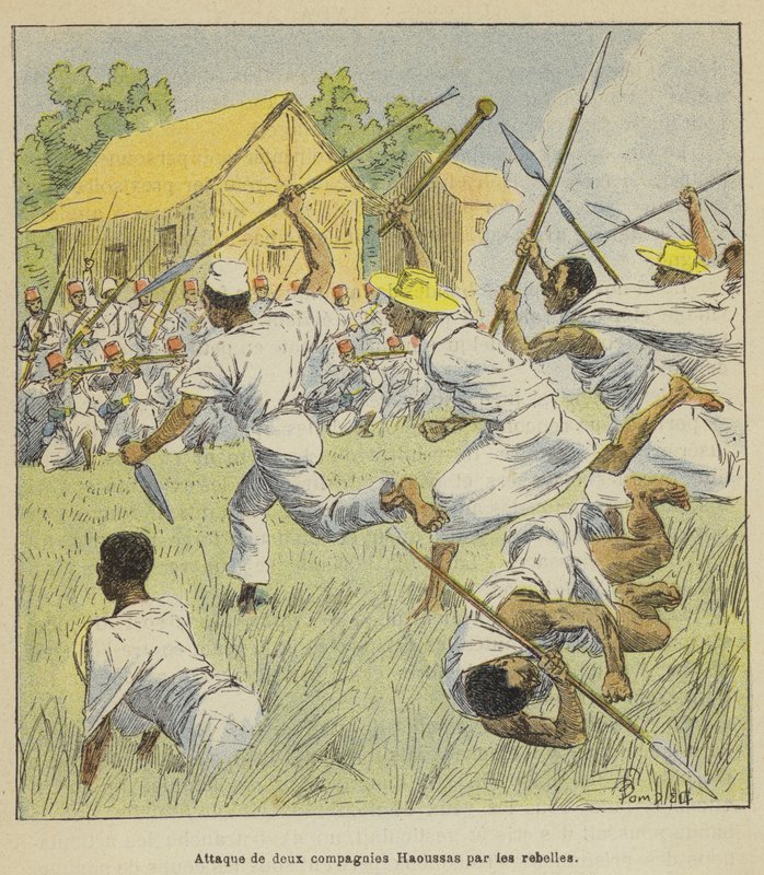 Atak rebeliantów na dwie firmy Hausa autorstwa after Louis Charles Bombled