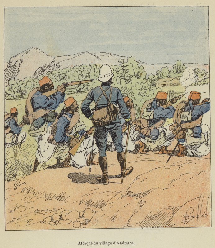 Atak na wioskę Andratra autorstwa after Louis Charles Bombled