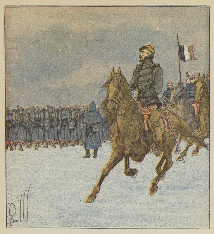Chanzy i jego sztab kroczą po linii bitwy, przed walką 8 grudnia autorstwa after Louis Charles Bombled