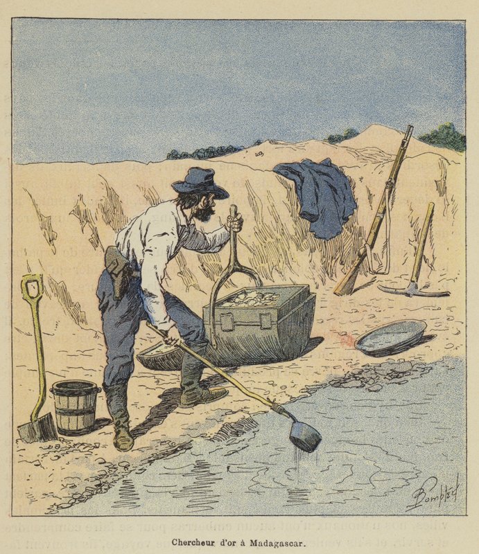 Złoty badacz na Madagaskarze autorstwa after Louis Charles Bombled