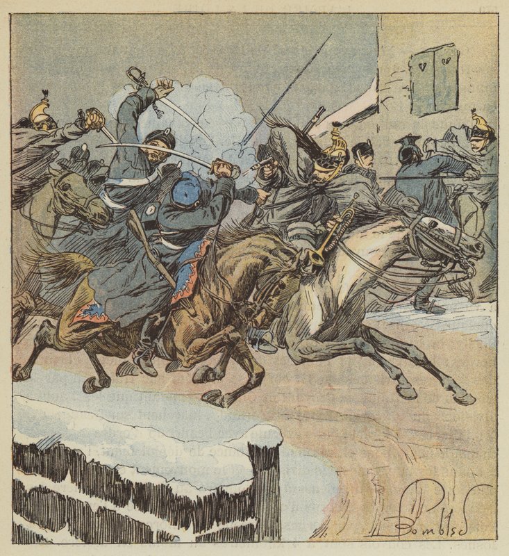 Bitwa pod Nouans-le-Fuzelier, kwatermistrz Lajersie zabija majora pułku huzarów w Poznaniu autorstwa after Louis Charles Bombled