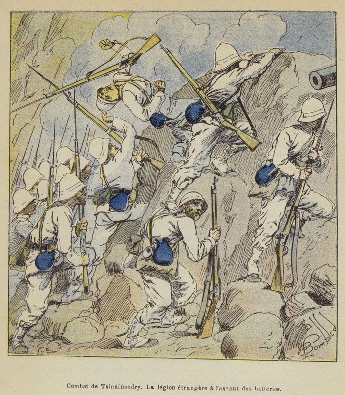 Bitwa pod Tsinainondry, Legia Cudzoziemska zaatakowała baterie autorstwa after Louis Charles Bombled