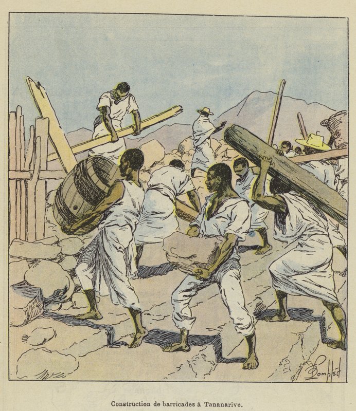 Budowa barykad w Tananarive autorstwa after Louis Charles Bombled