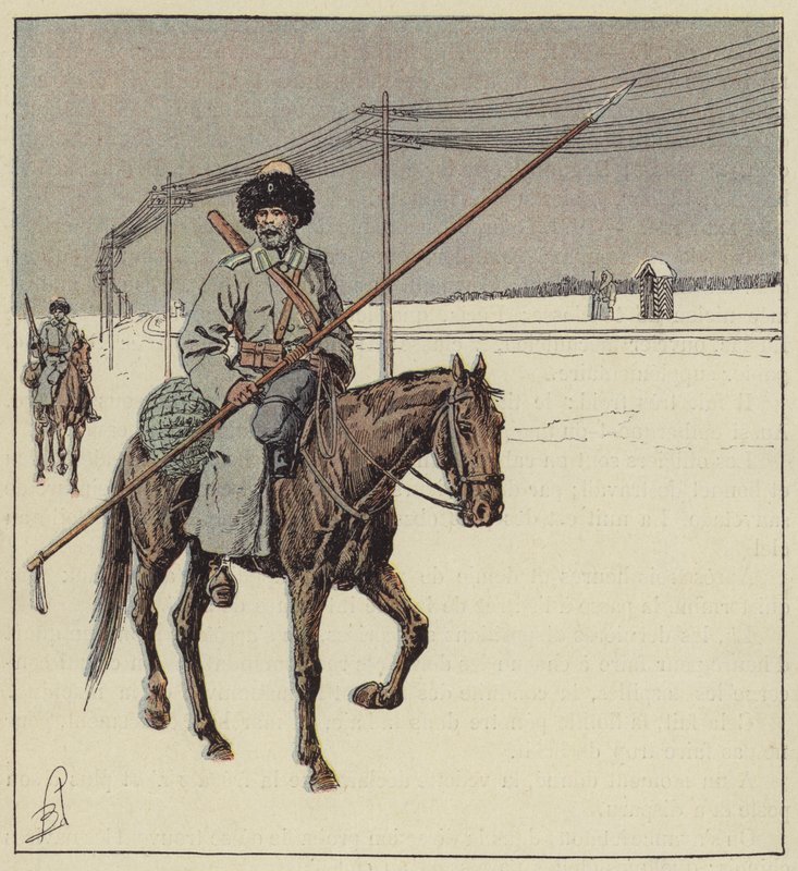 Kozacy amurscy strzegący Kolei Transsyberyjskiej autorstwa after Louis Charles Bombled