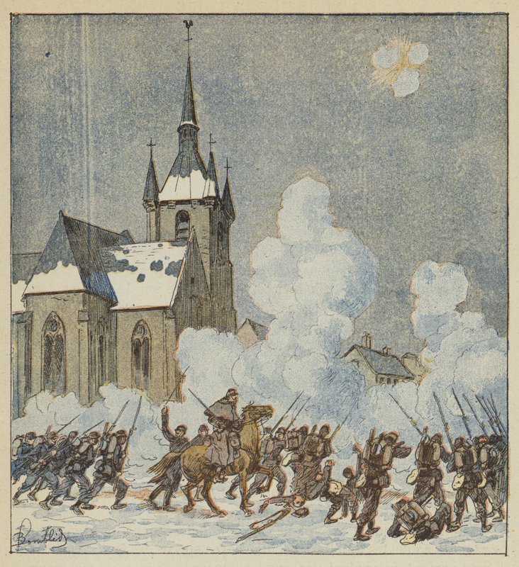 Obrona Patay przez 75. Mobiles autorstwa after Louis Charles Bombled
