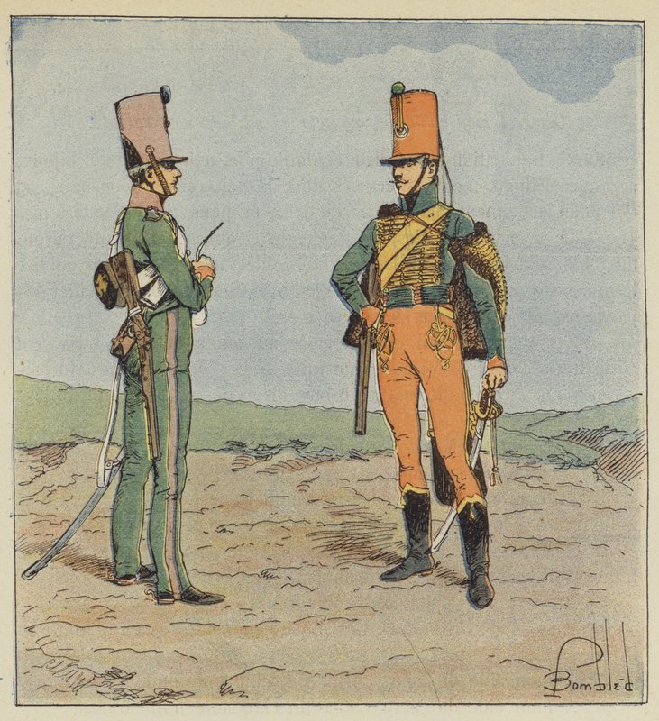 Harcerz i myśliwy na koniu, Młoda gwardia 1813-1815 autorstwa after Louis Charles Bombled