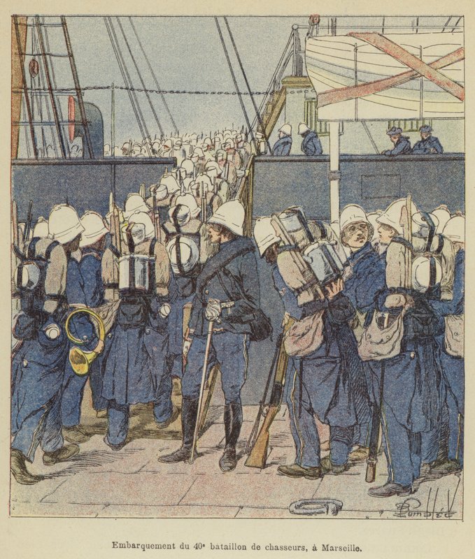 Zaokrętowanie 40 batalionu chasseurów w Marsylii autorstwa after Louis Charles Bombled