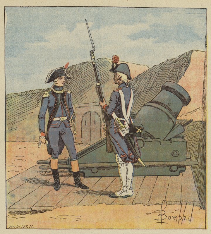 W 1787 Napoleon wstąpił do pułku La Fere autorstwa after Louis Charles Bombled