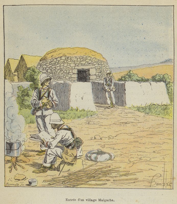 Wejście do wioski Madagaskaru autorstwa after Louis Charles Bombled