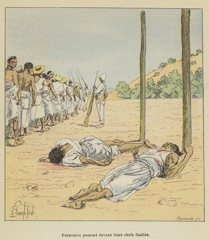Fahavalos przechodzący przed szefami karabinów autorstwa after Louis Charles Bombled