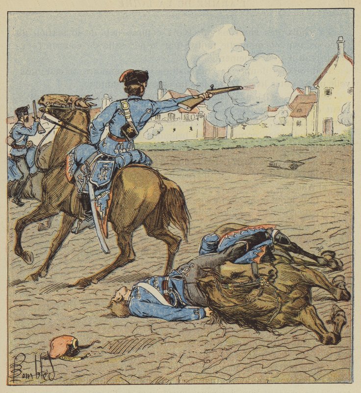 Husaria pruska atakuje wioskę autorstwa after Louis Charles Bombled