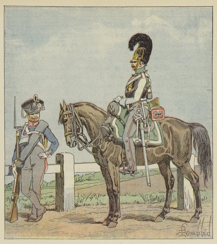 Pruska piechota liniowa (42. pułk) i pruski kirasjer (1806) autorstwa after Louis Charles Bombled
