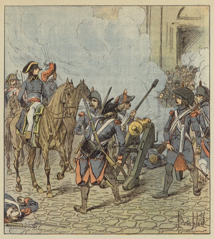 Dzień 13 Vendemiaire, Bonaparte strzelił z karabinu maszynowego w sekcje Saint-Roch autorstwa after Louis Charles Bombled