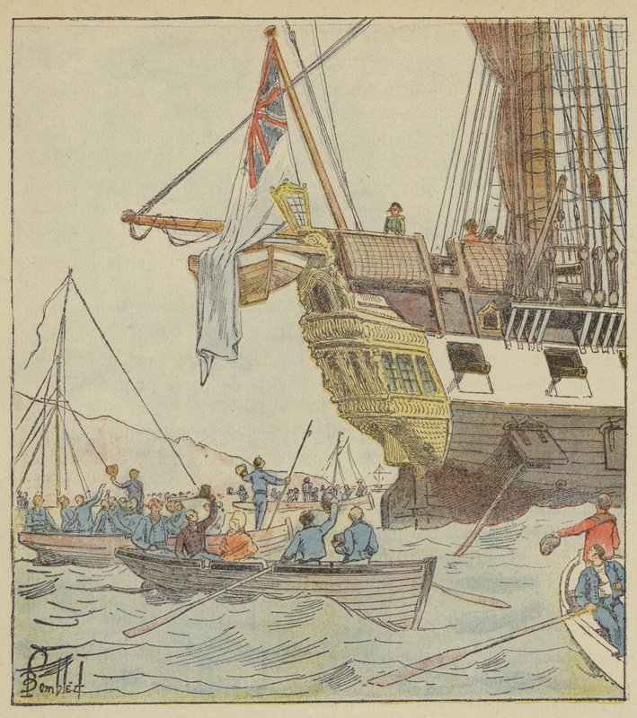 Cesarz w Plymouth, na pokładzie Bellerophon autorstwa after Louis Charles Bombled