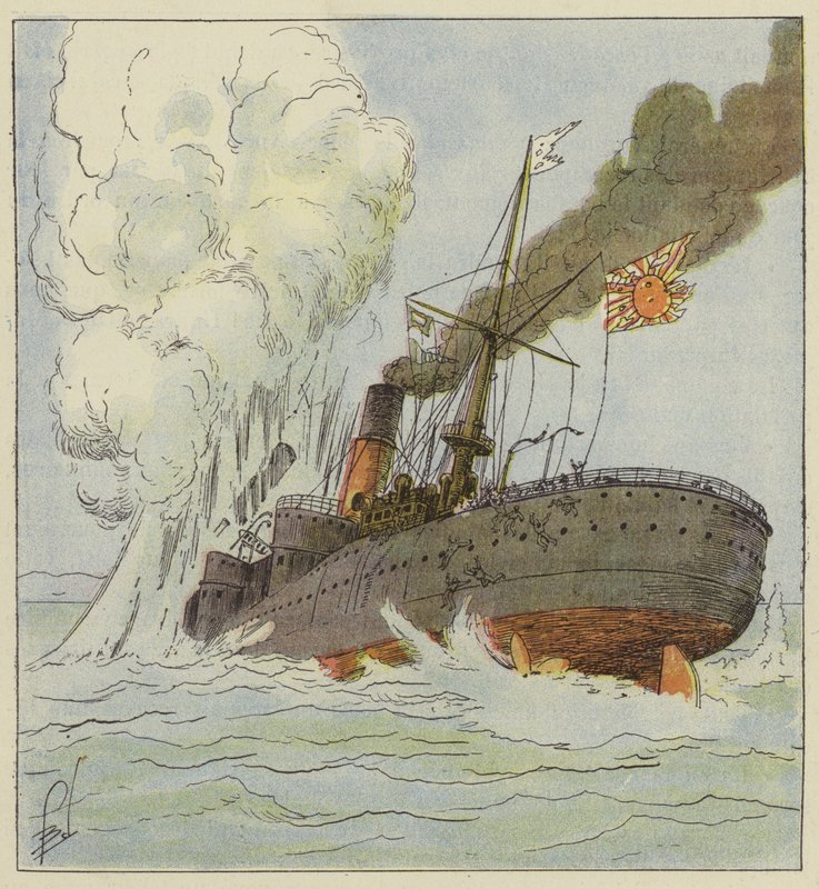 Kinschim-Maru przepływa przez kopalnię autorstwa after Louis Charles Bombled
