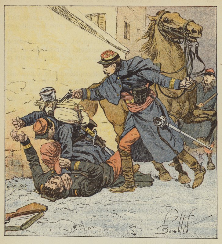 Pułkownik Choppin-Merey zabija niesfornego żołnierza autorstwa after Louis Charles Bombled