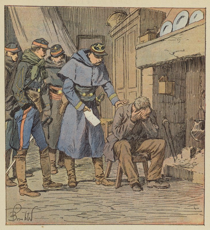 Komandor Safflet wręcza farmerowi Blanchetowi bon na 875 franków w kasie ciała autorstwa after Louis Charles Bombled