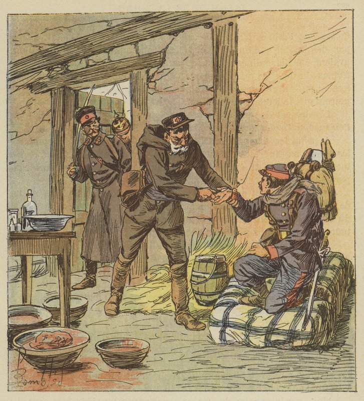 Doktor Libert ratuje życie telefonu komórkowego z Calvados, raniąc go autorstwa after Louis Charles Bombled