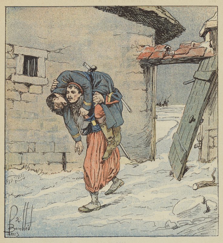Kwatermistrz Colonna z 2. Zouave ratuje rannego kapitana z rąk wroga autorstwa after Louis Charles Bombled