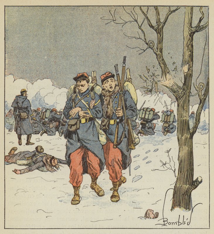 Kwatermistrz Delorme, ranny, wycofał się pod kulami autorstwa after Louis Charles Bombled