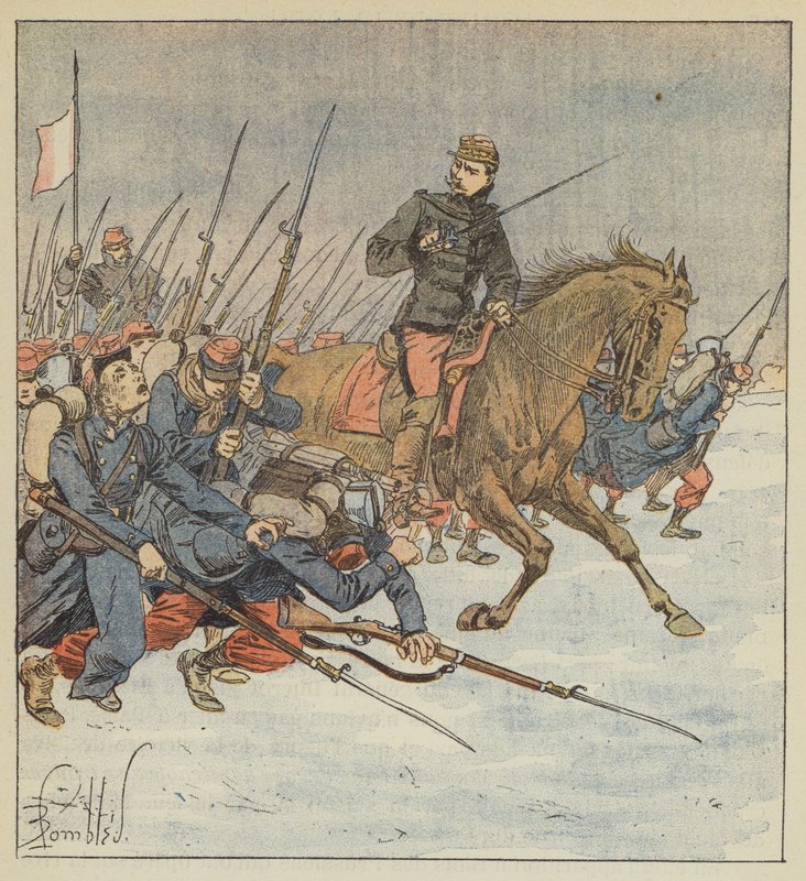 Generał Deflandre prowadzi batalion do ataku na Layes autorstwa after Louis Charles Bombled