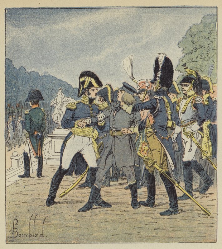 Generał Rapp aresztuje żandarma Stabsa, który chciał zamordować cesarza autorstwa after Louis Charles Bombled
