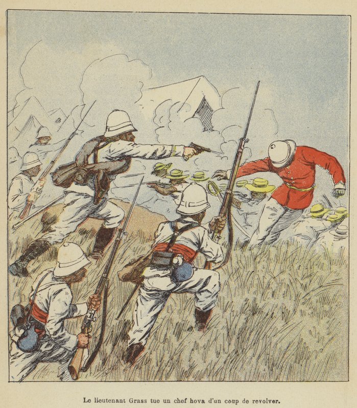 Porucznik Grass zabija przywódcę hovów strzałem z rewolweru autorstwa after Louis Charles Bombled