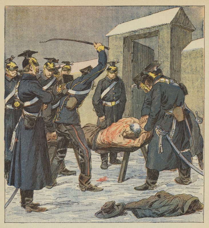 Burmistrz Villiers biczuje do krwi na rozkaz pruskiego oficera autorstwa after Louis Charles Bombled