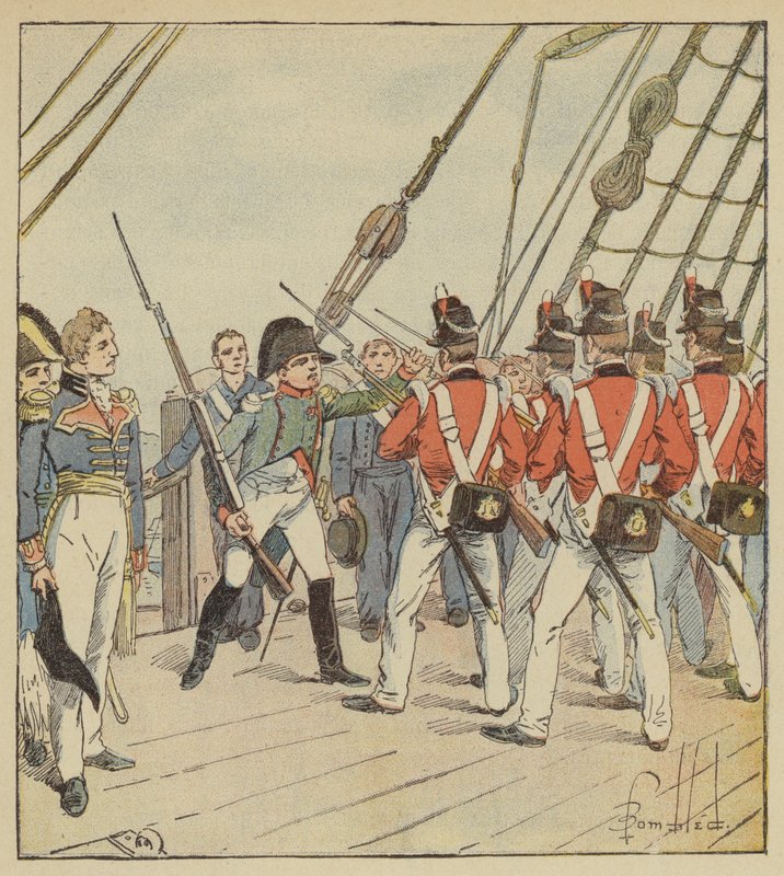 Cesarz rozkazuje ćwiczenie żołnierzom Bellerophon autorstwa after Louis Charles Bombled