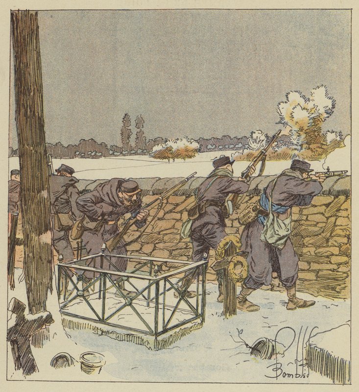 Frankowie-tireury z Paryża bronią cmentarza Montsort autorstwa after Louis Charles Bombled