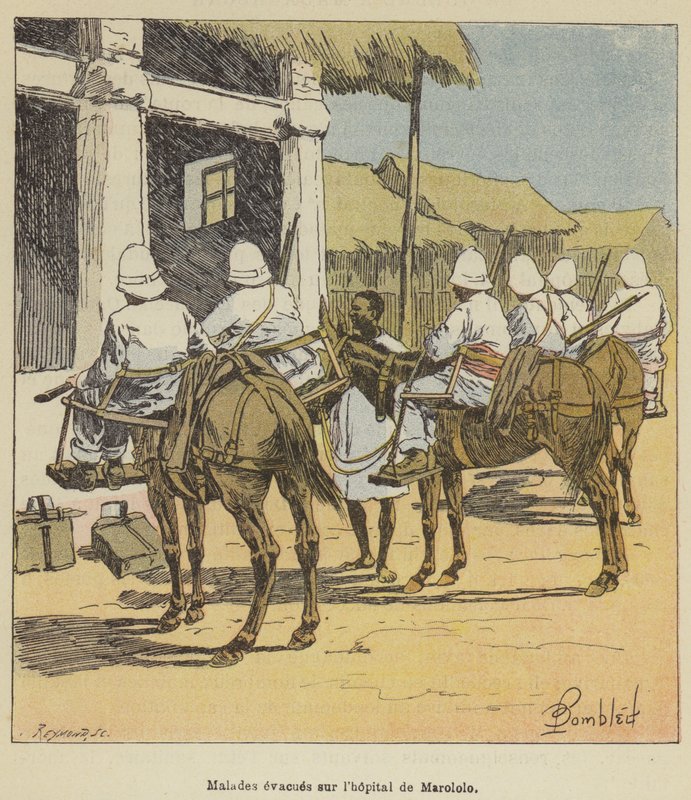 Pacjenci ewakuowani do szpitala Marololo autorstwa after Louis Charles Bombled