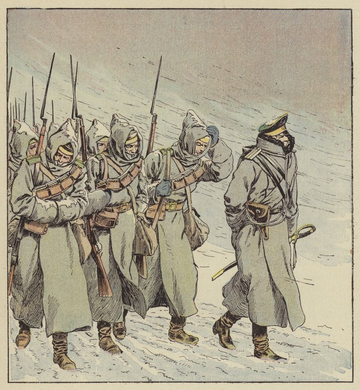 Przymusowy marsz piechoty rosyjskiej w Mandżurii autorstwa after Louis Charles Bombled