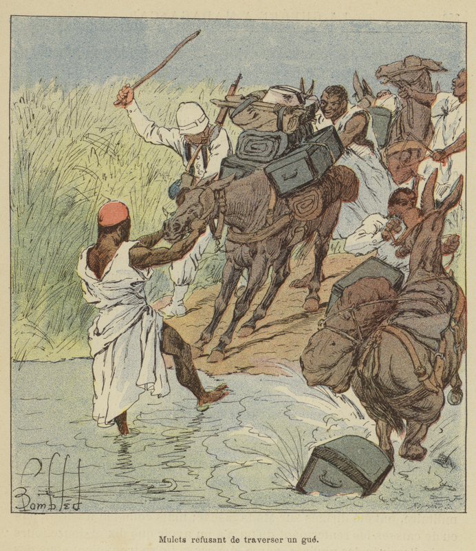 Muły odmawiające przekroczenia granicy autorstwa after Louis Charles Bombled