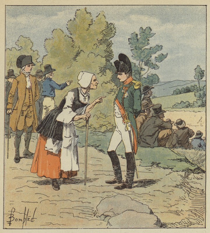 Napoleon rozmawia ze staruszką z Tarare autorstwa after Louis Charles Bombled