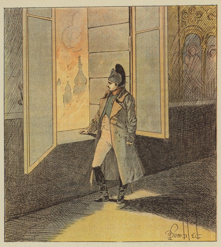 Napoleon kontempluje lincendie Moskwy autorstwa after Louis Charles Bombled