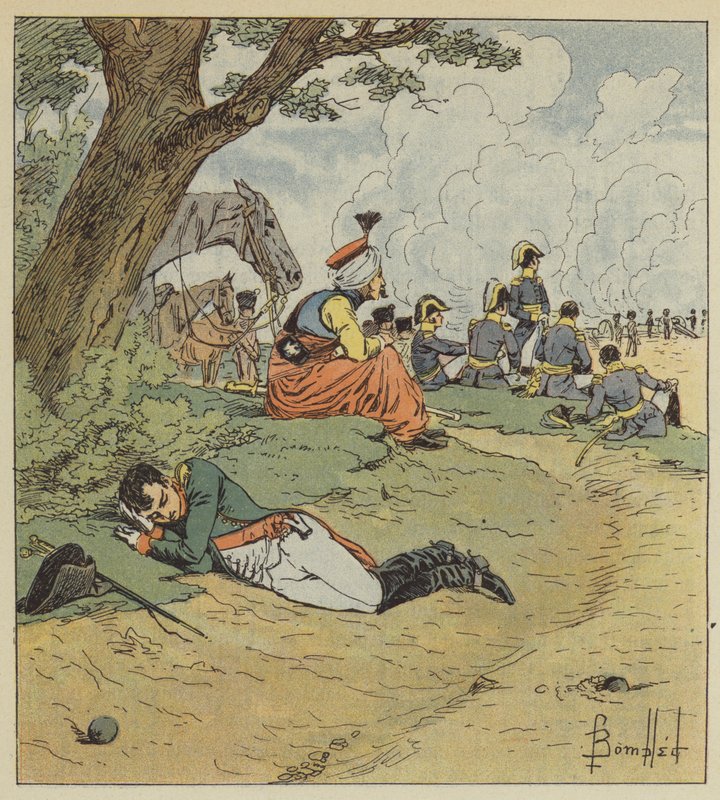 Napoleon śpiący podczas bitwy autorstwa after Louis Charles Bombled