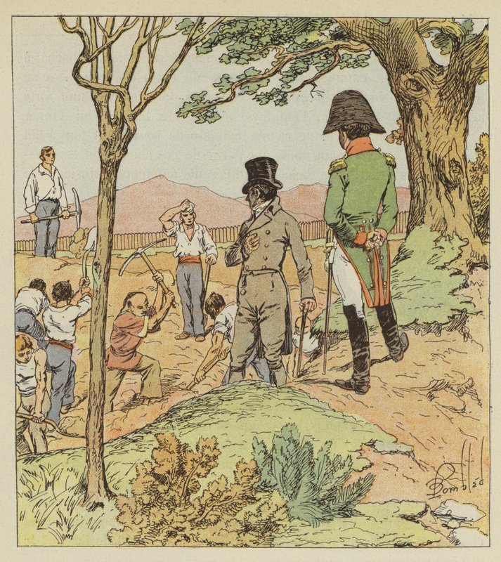 Napoleon bada fortyfikacje, które gubernator wznosi wokół Longwood autorstwa after Louis Charles Bombled