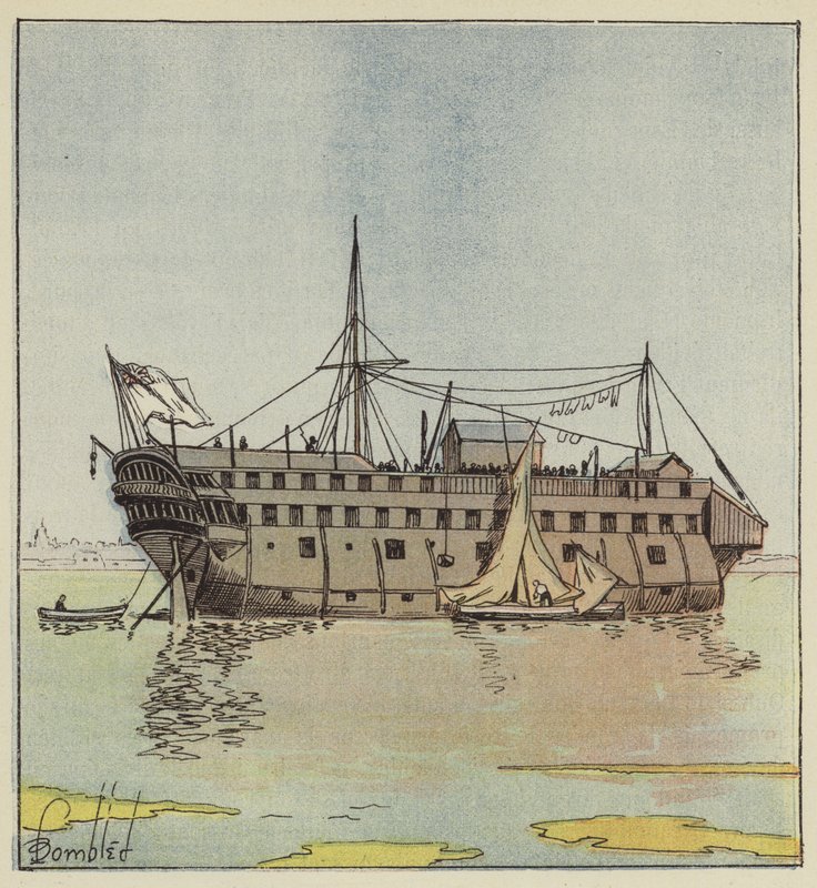 Angielski ponton w porcie Portsmouth autorstwa after Louis Charles Bombled