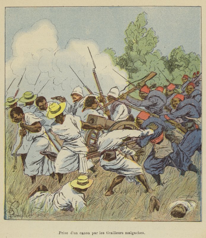 Zdobycie armaty przez harcowników z Madagaskaru autorstwa after Louis Charles Bombled