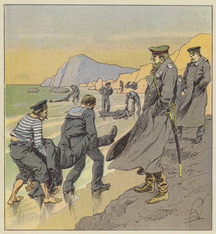 Ratowanie zwłok marynarzy z Pietropawłoska autorstwa after Louis Charles Bombled